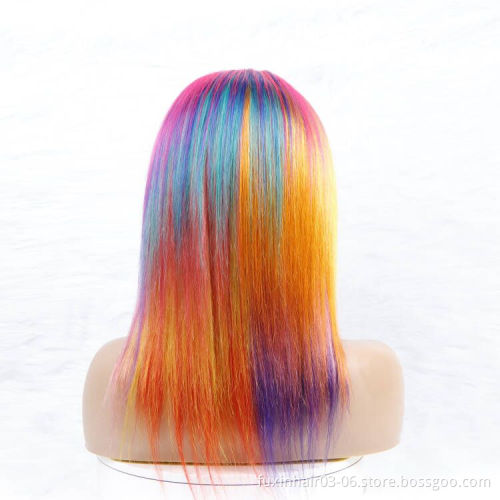 New Fashion Rainbow Color Transparent Lace Full Frontal Wig Colorful Seven Colors Ombre HD Lace Front Wig